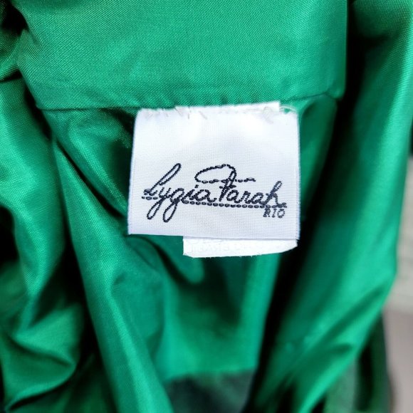 Lygia Farah 42 Green Crushed Taffeta Collared Surplice Sheath‎ Cocktail Dress - Picture 9 of 11